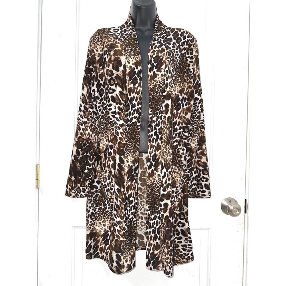 MOA USA Leopard Print Open Front Cardigan Shawl with pockets